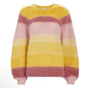 ISABEL MARANT Women Size FR 34 / US XS Yellow Pink Striped Daniel Mohair Sweater